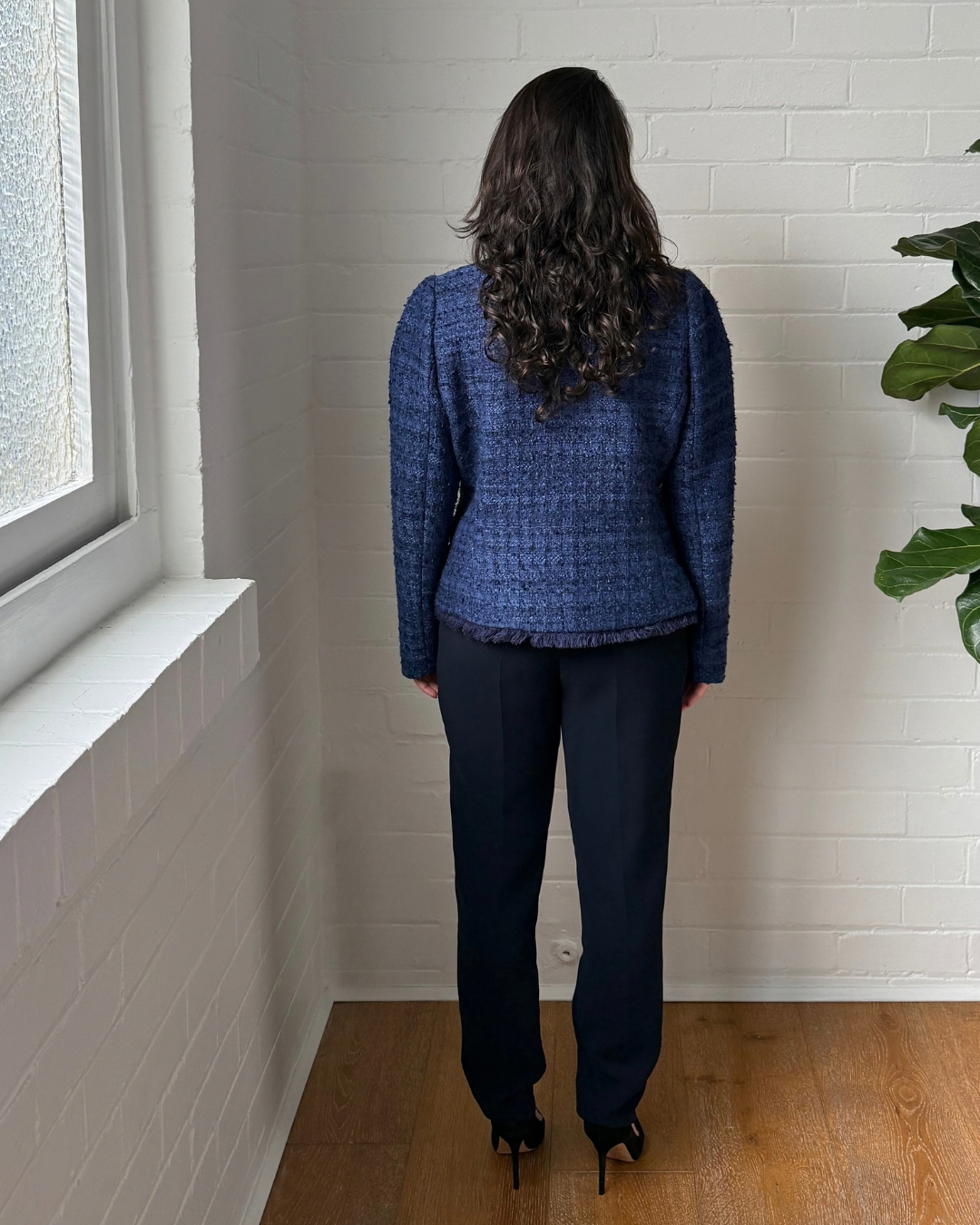 Moss & Spy Jacqueline Navy Tweed Jacket - Size 12-14
