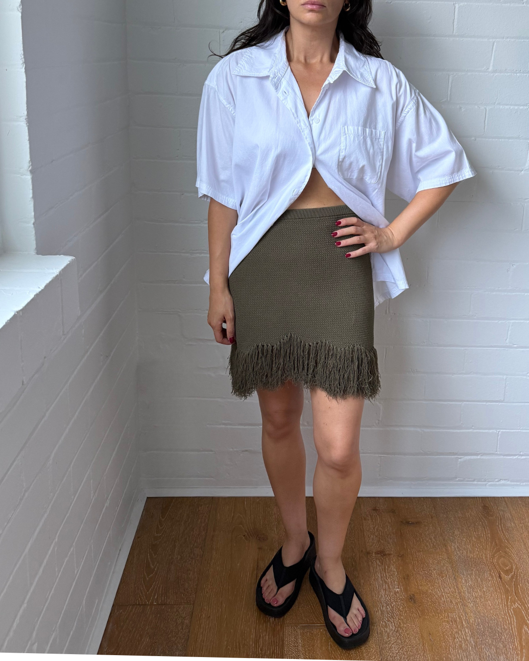Clea Mini Knit Fringe Skirt- Size Small