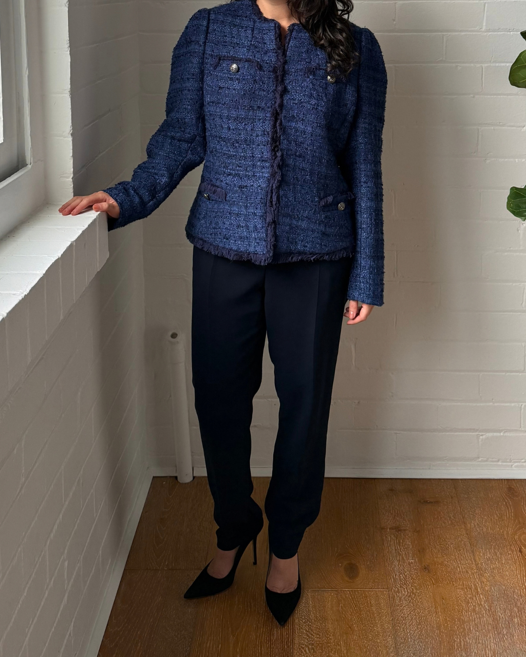 Moss & Spy Jacqueline Navy Tweed Jacket - Size 12-14