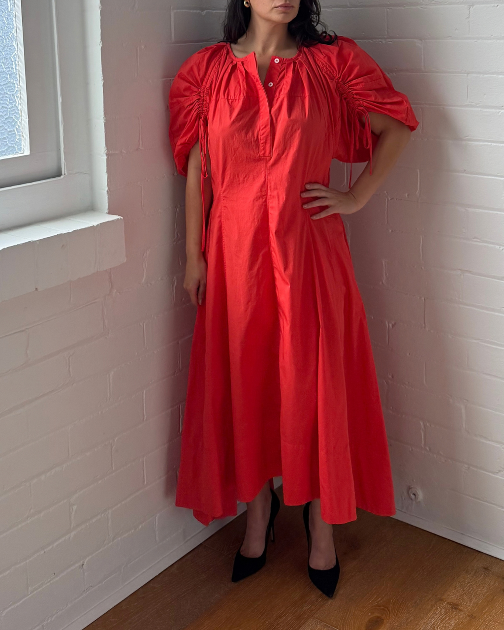 Zoe Kratzmann Poppy Red Drawstring Sleeve Dress - Size 2 (AU 12)