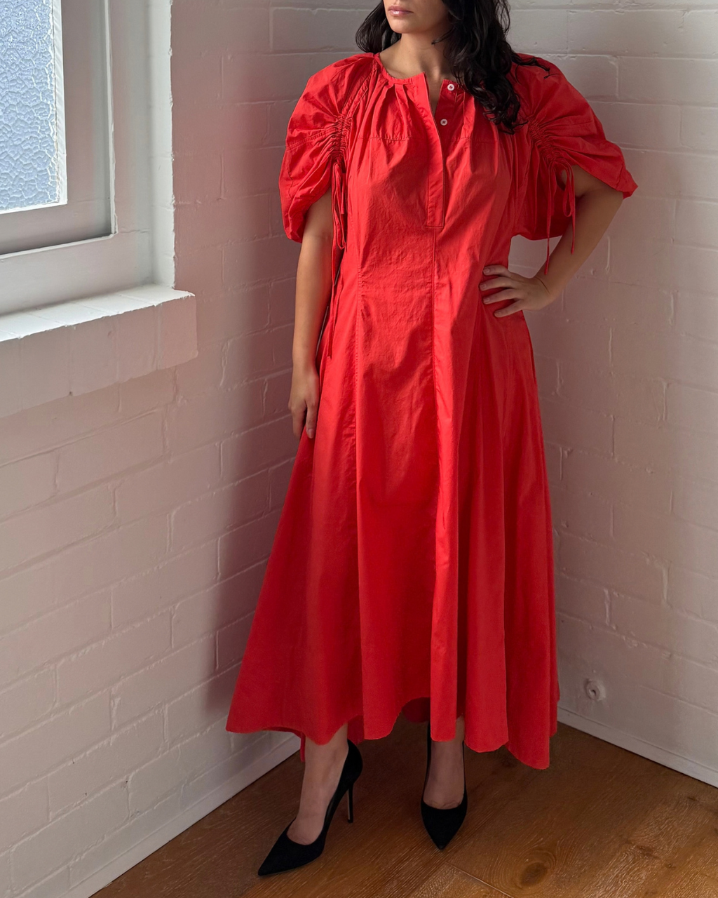 Zoe Kratzmann Poppy Red Drawstring Sleeve Dress - Size 2 (AU 12)