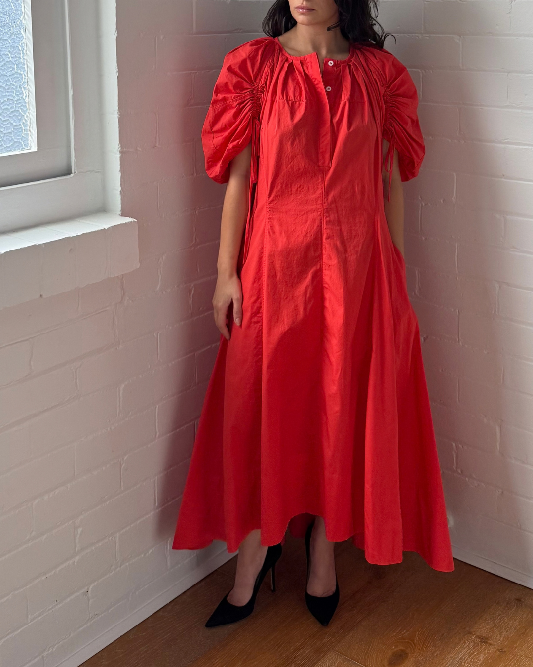 Zoe Kratzmann Poppy Red Drawstring Sleeve Dress - Size 2 (AU 12)