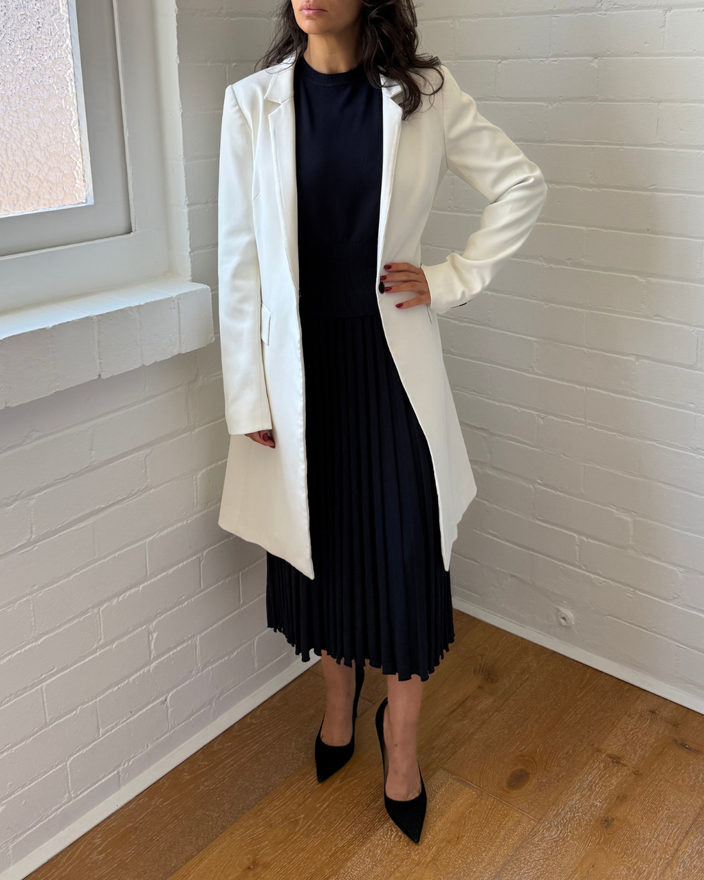 Cue White Longline Blazer Coat - Size 8