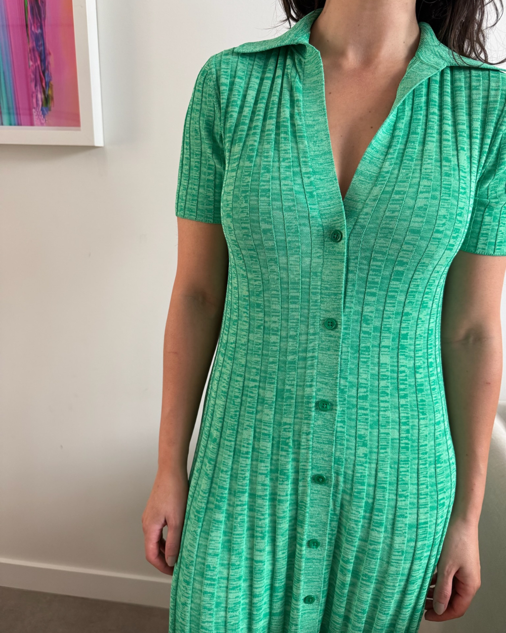 Scanlan Theodore Pleated Rib Placket Dress Emerald Green - Size XS