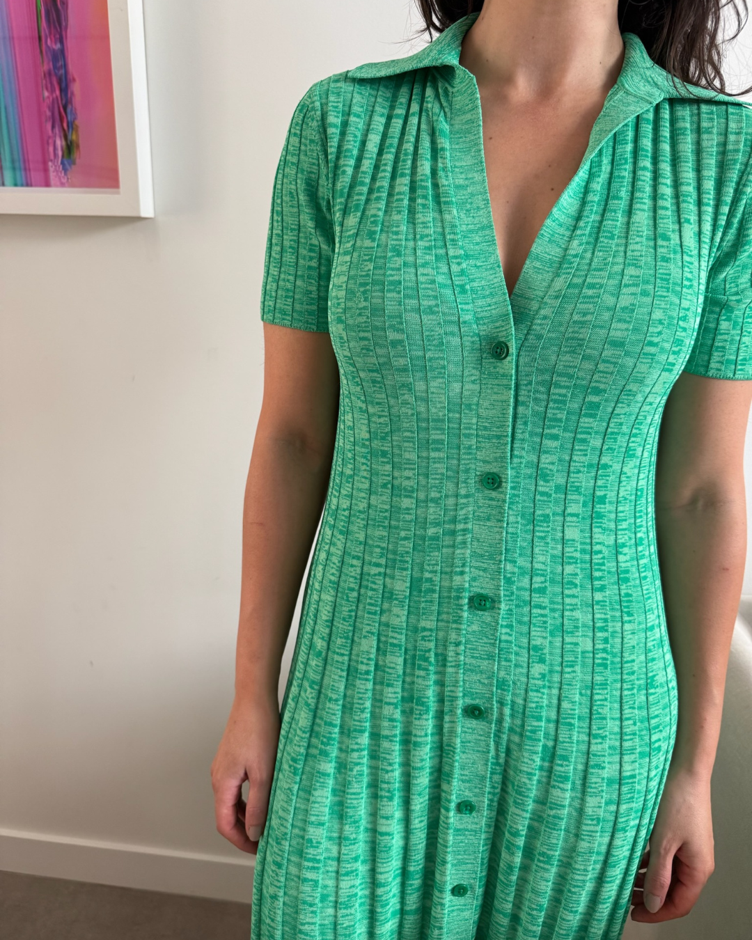 Scanlan Theodore Pleated Rib Placket Dress Emerald Green - Size XS