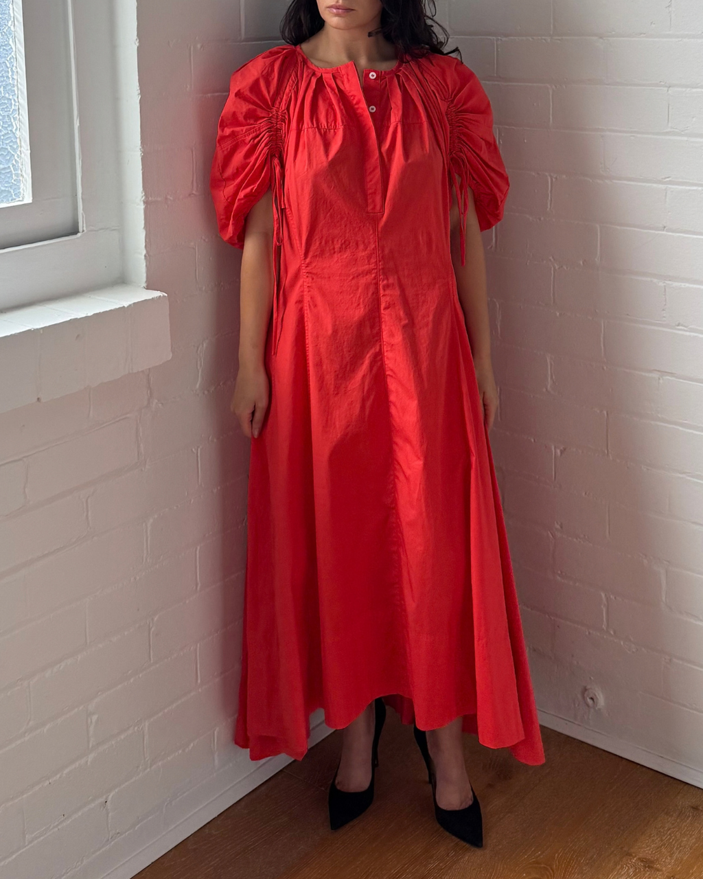Zoe Kratzmann Poppy Red Drawstring Sleeve Dress - Size 2 (AU 12)
