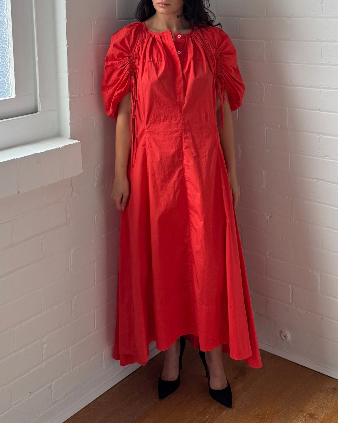 Zoe Kratzmann Poppy Red Drawstring Sleeve Dress - Size 2 (AU 12)