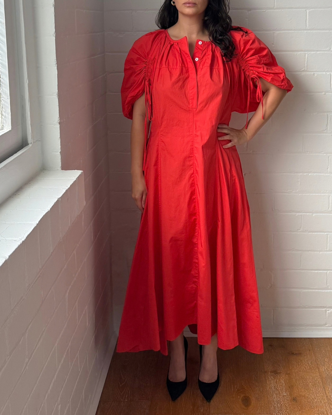 Zoe Kratzmann Poppy Red Drawstring Sleeve Dress - Size 2 (AU 12)