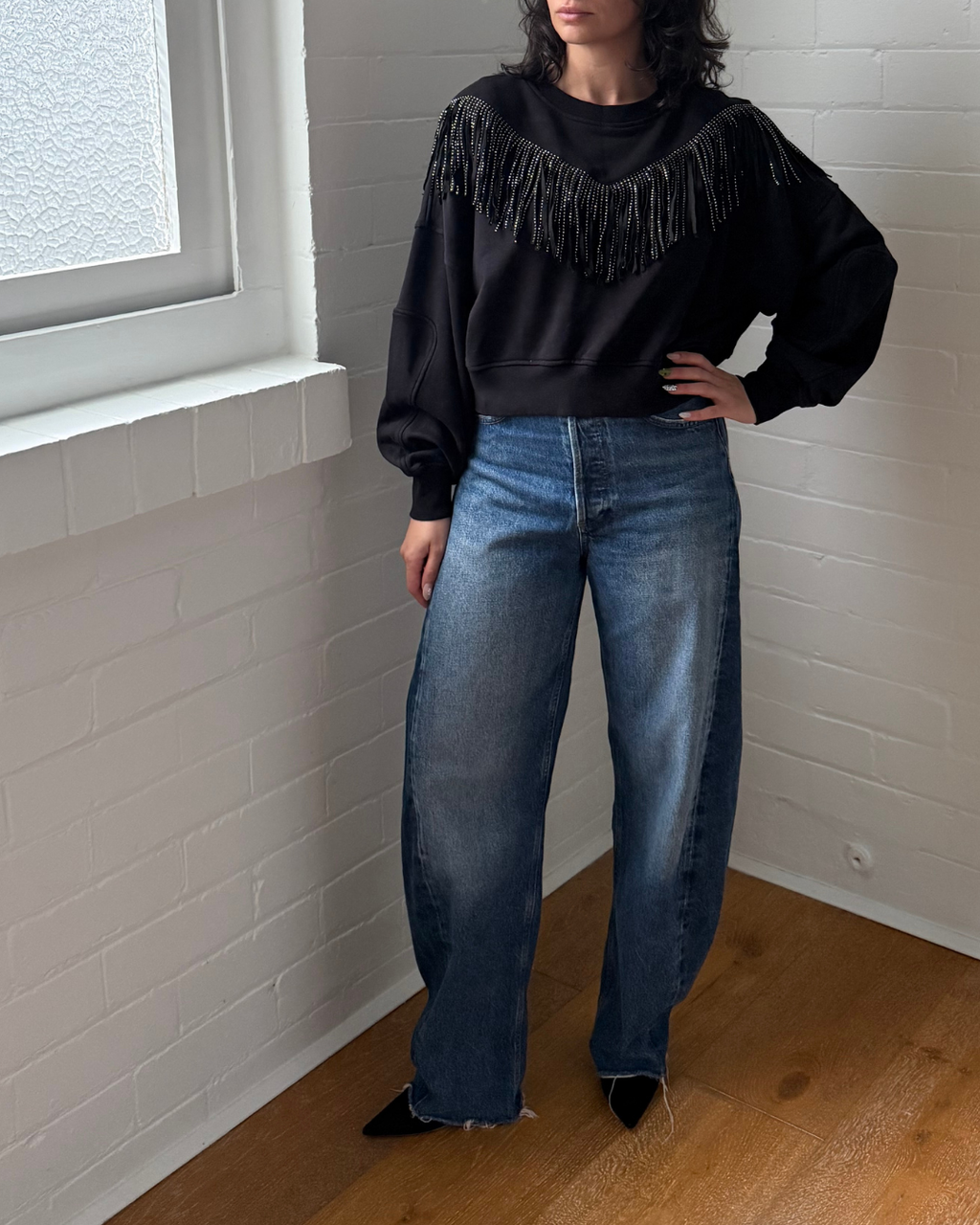 The Kooples Crystal Fringe Sweatshirt  - Size Small