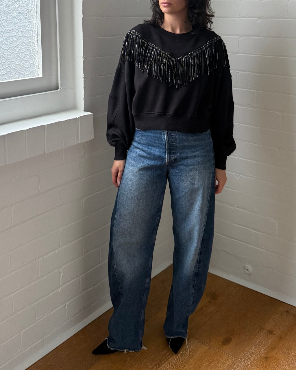 The Kooples Crystal Fringe Sweatshirt  - Size Small
