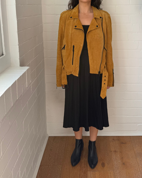 Bagatelle NYC Suede Mustard Motorcycle Jacket - Size L/10