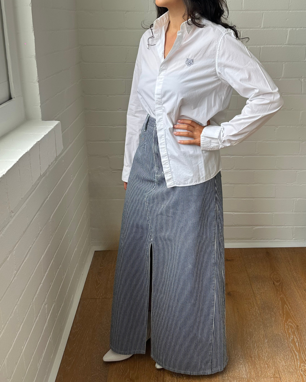 Mon Renn Striped Denim Skirt - Size 8