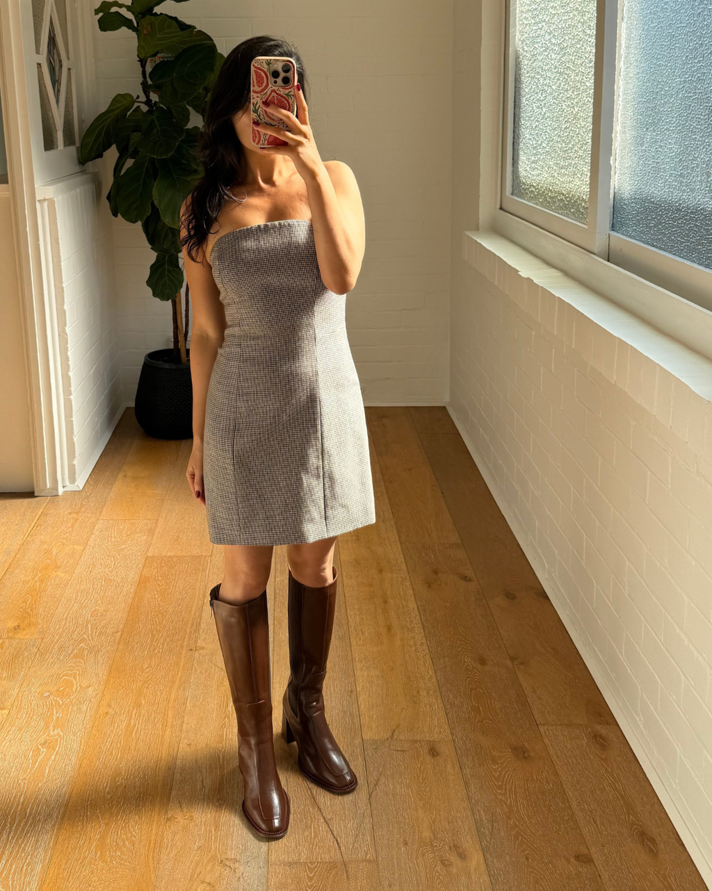 Henne Houndstooth Wool Mini Dress - Size 8