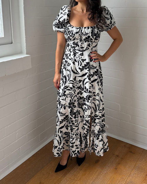 & Other Stories Linen Puff Sleeve Midaxi Dress- Size 36 (AU 8)