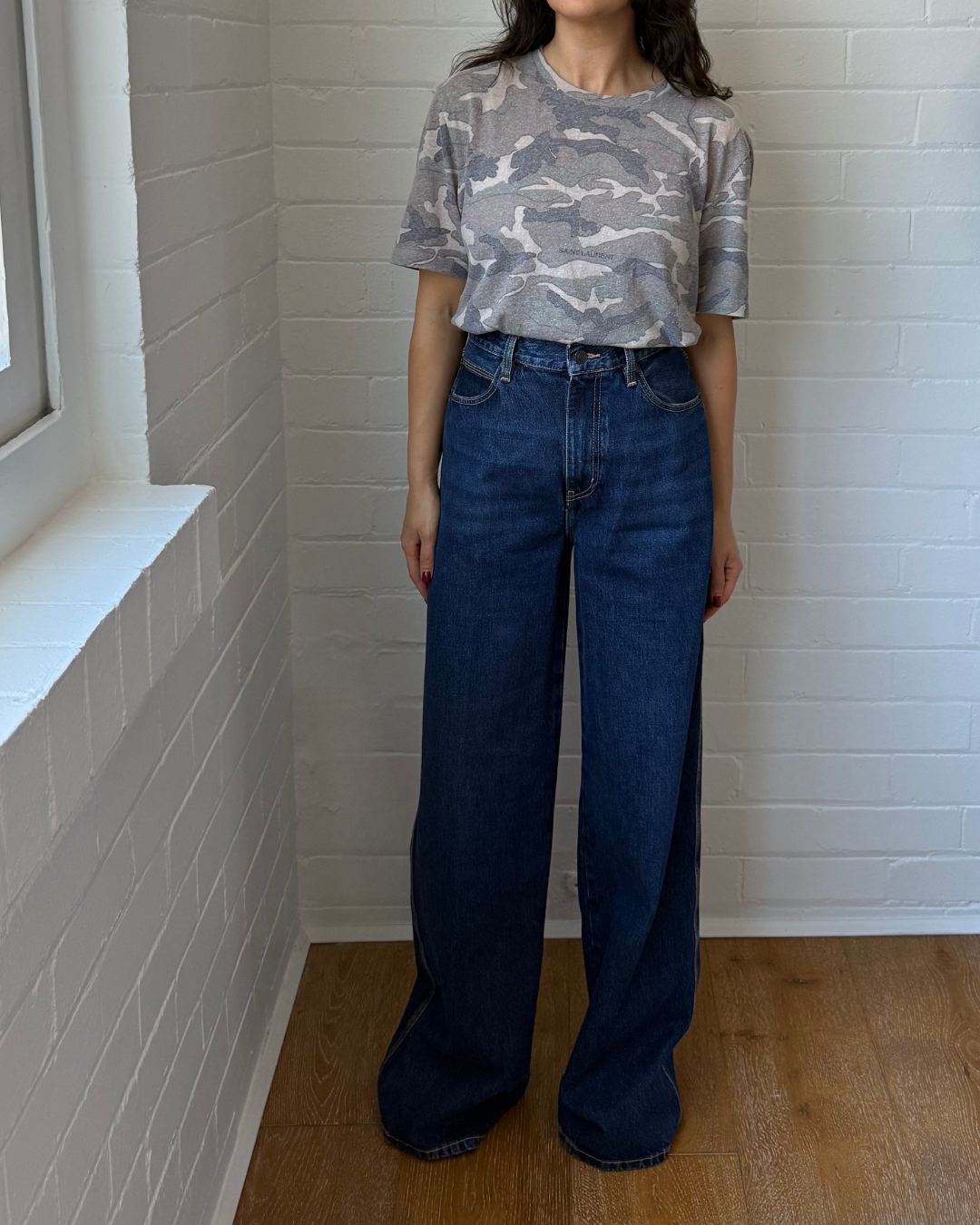 Saint Laurent Rive Gauche Camo Archive Logo Tee - Size Small