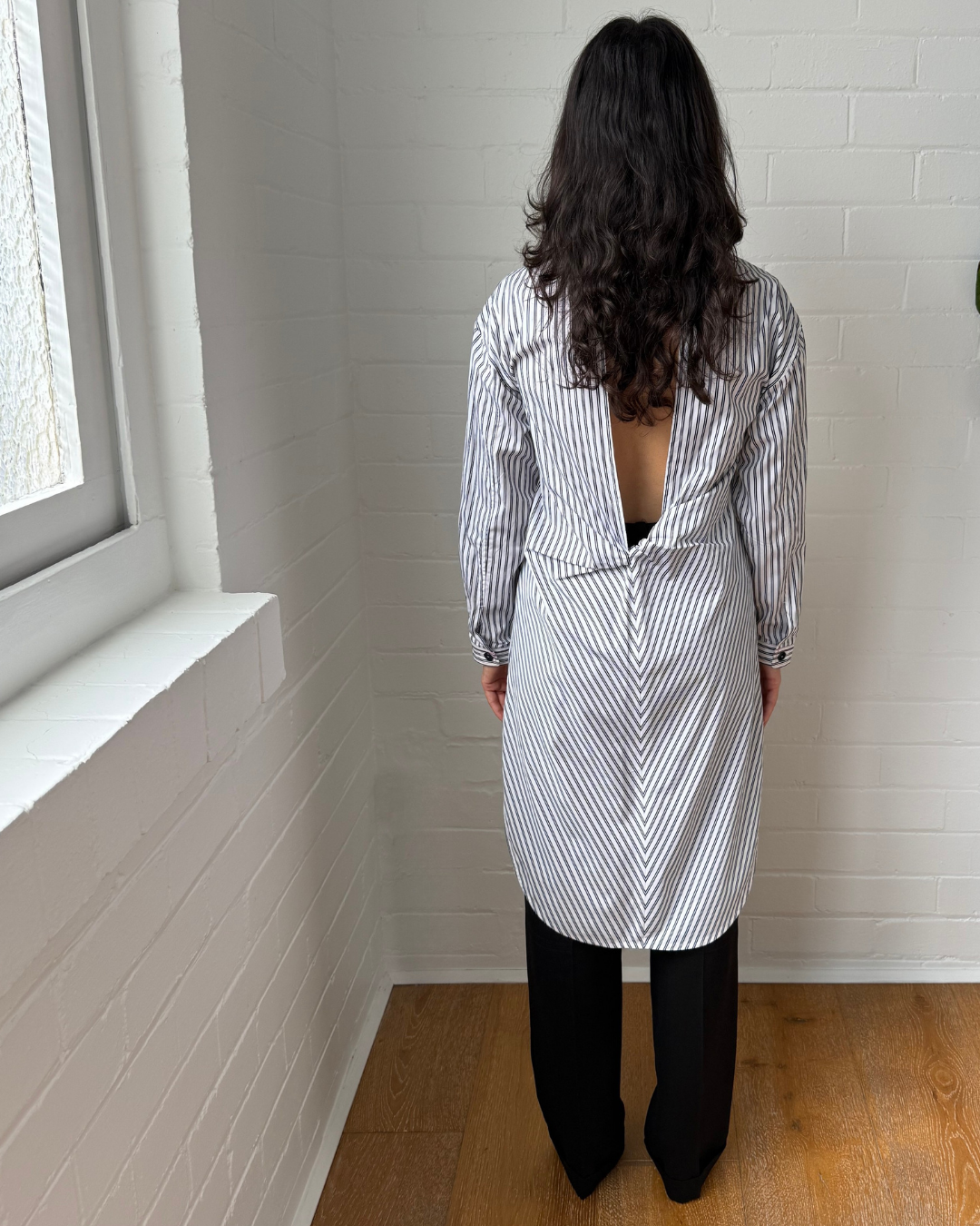 Sandro Striped Open Back Shirt Dress - Size 0 (AU 6-8)