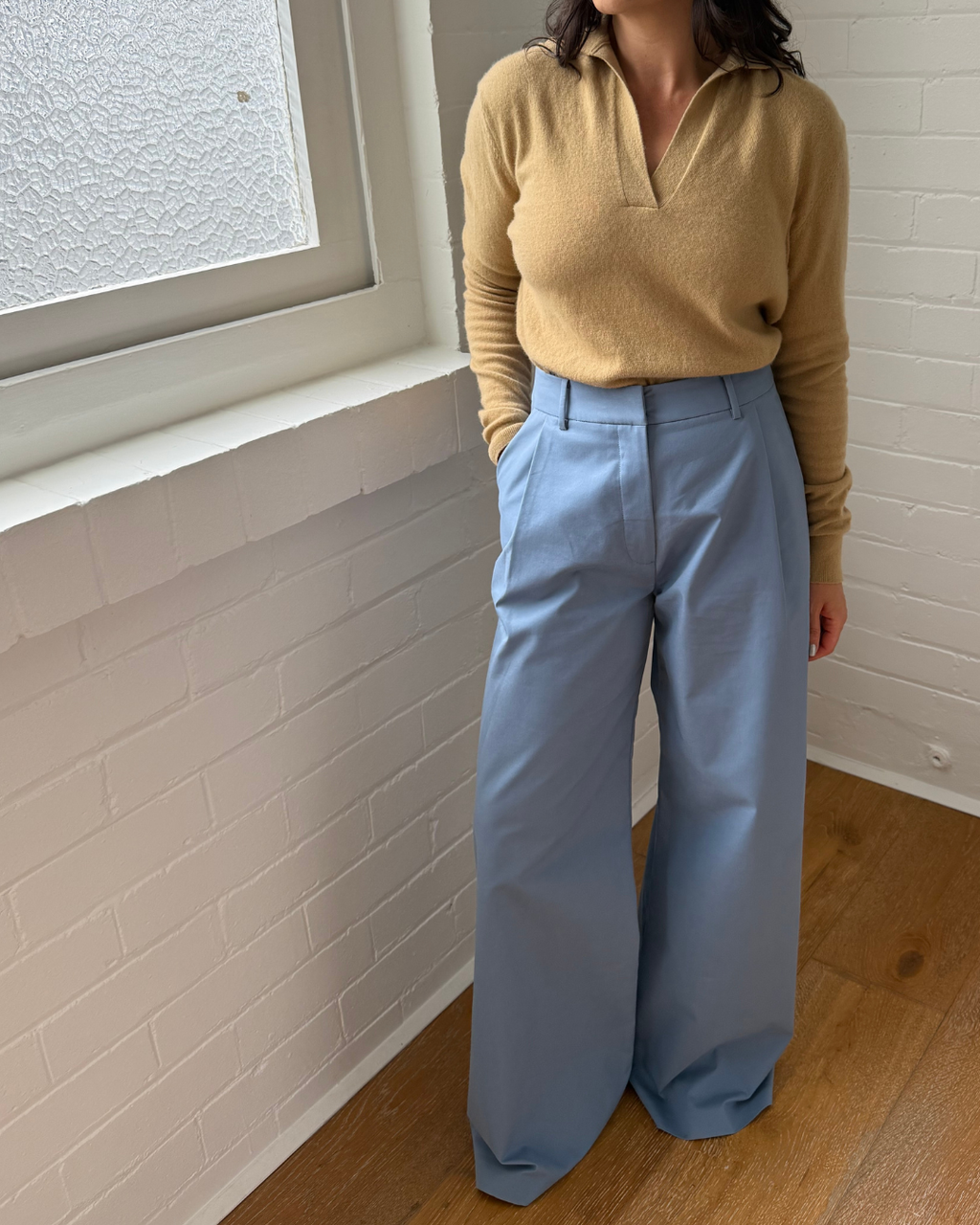 Anna Quan Pleated Cotton Blend Twill Wide Leg Pants - Size 8