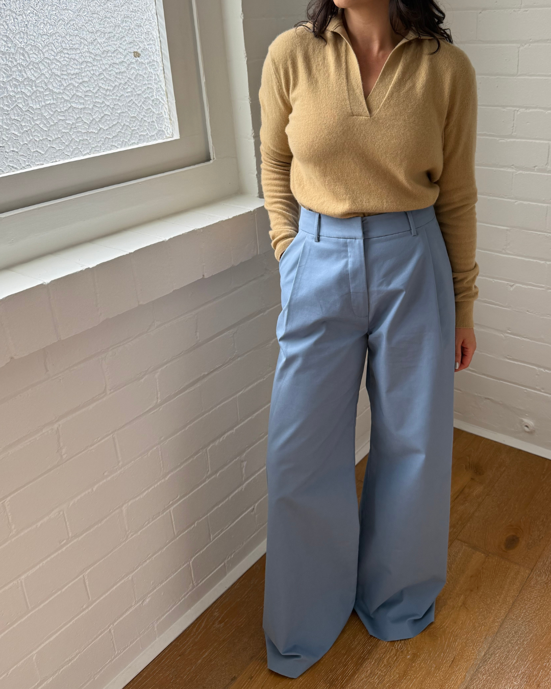 Anna Quan Pleated Cotton Blend Twill Wide Leg Pants - Size 8