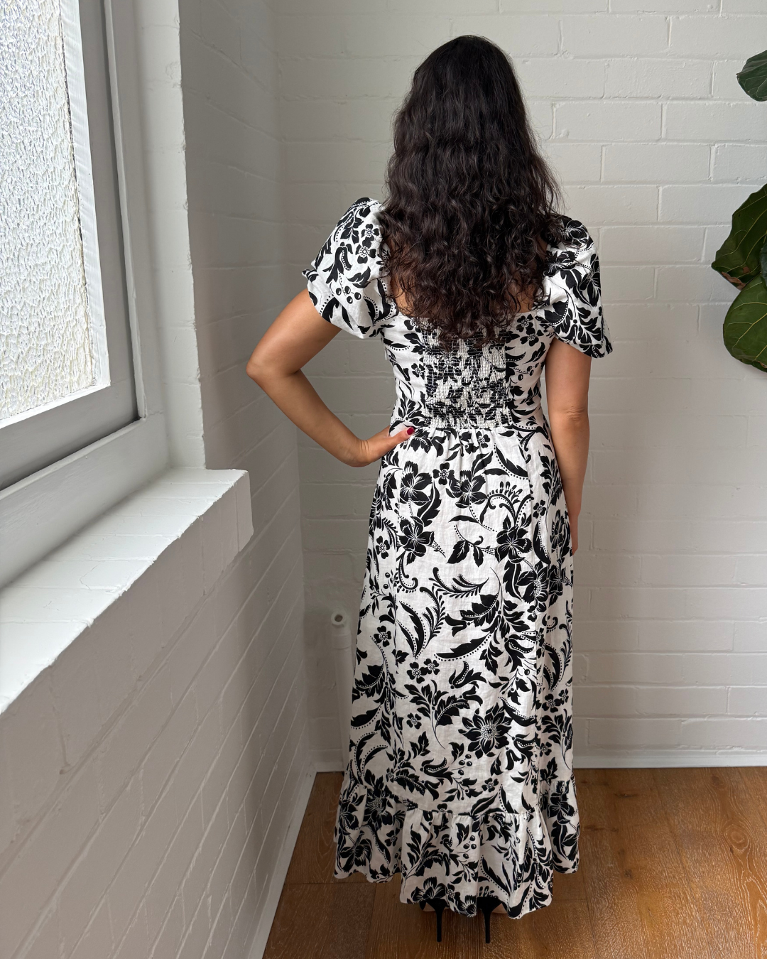 & Other Stories Linen Puff Sleeve Midaxi Dress- Size 36 (AU 8)