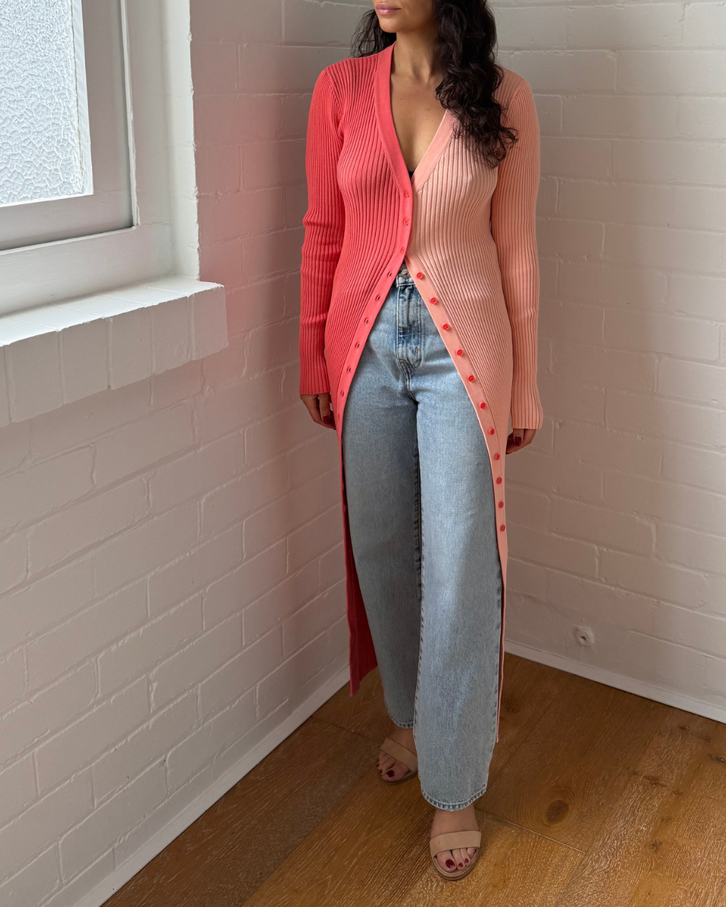 Staud Shoko Two-Tone Ribbed Knit Cardigan - Size Medium