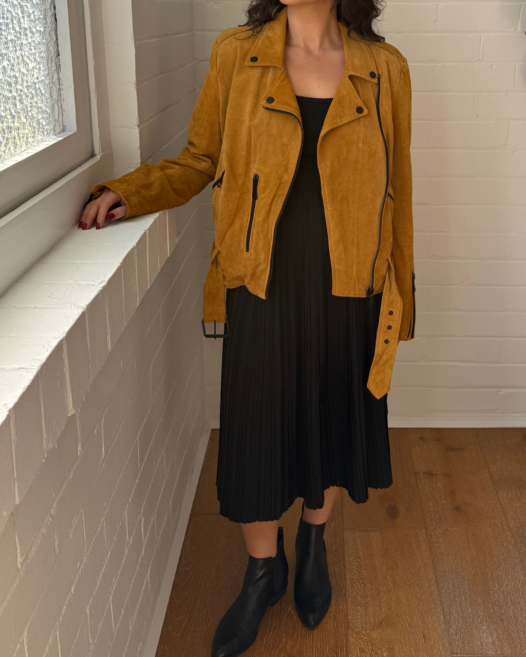 Bagatelle NYC Suede Mustard Motorcycle Jacket - Size L/10