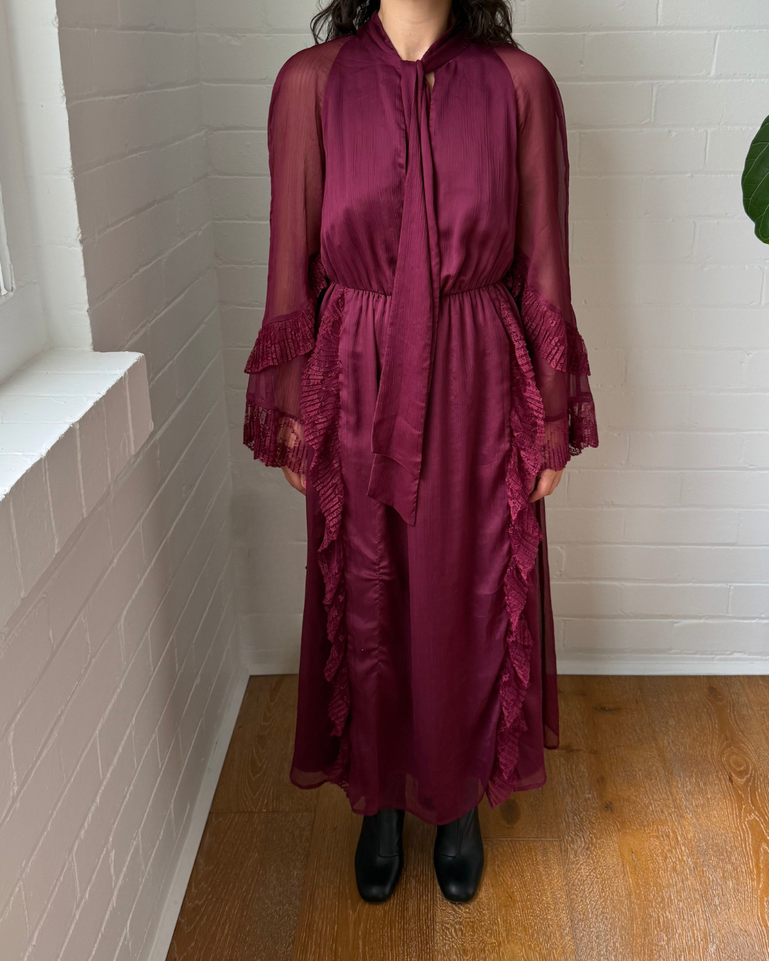 Stevie May Burgundy Lace Trim Dress - Size XS