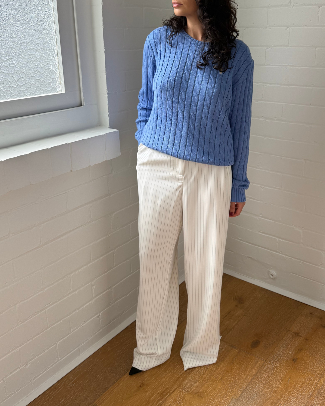 Ralph Lauren Cable Knit Cotton Crewneck Sweater - Size Large