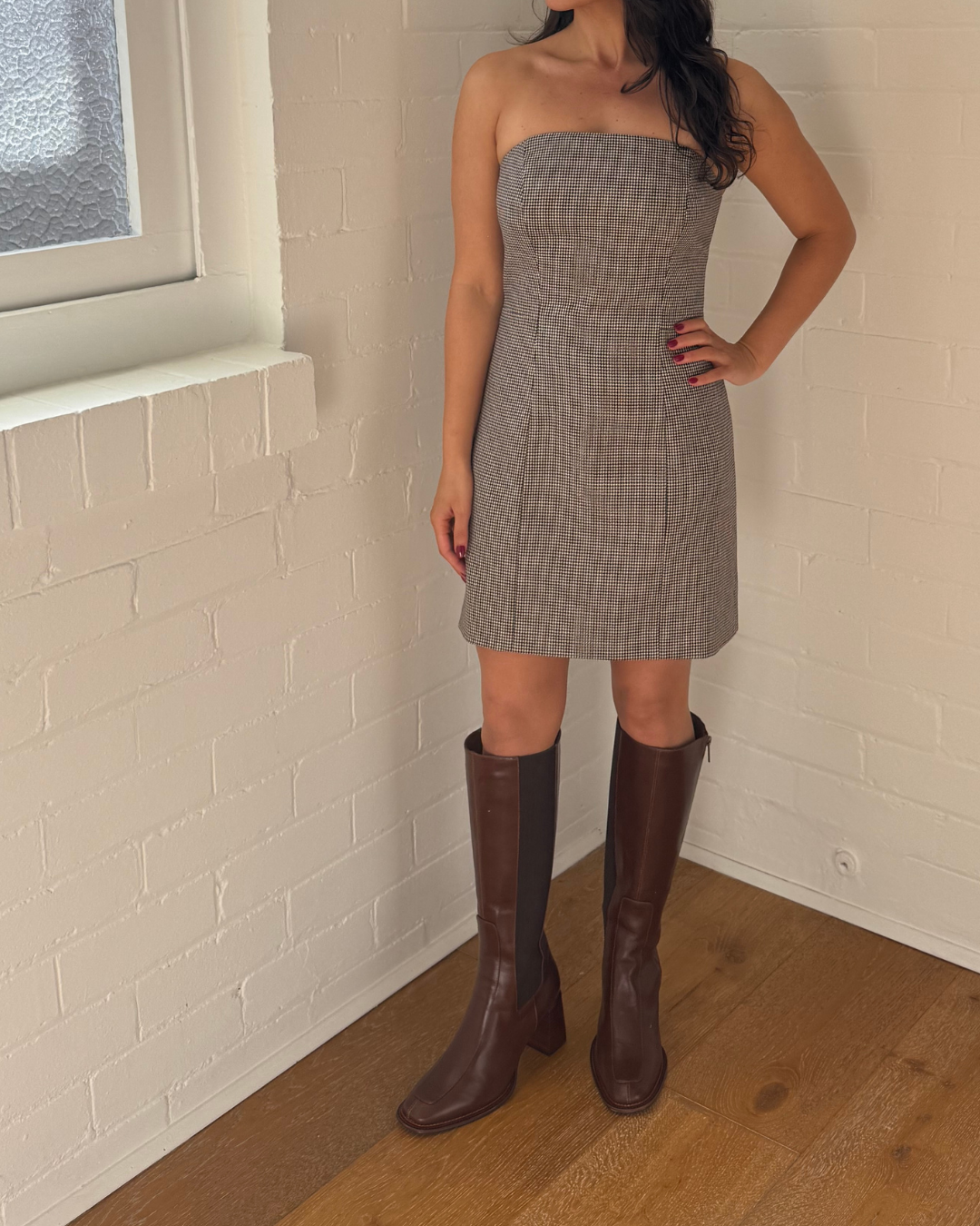 Henne Houndstooth Wool Mini Dress - Size 8