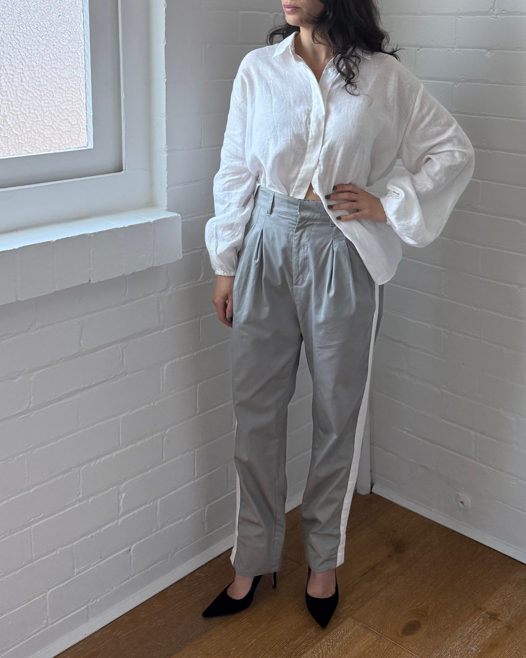 Bassike Twill Stripe Detail Pant - Size 1 (AU 8)