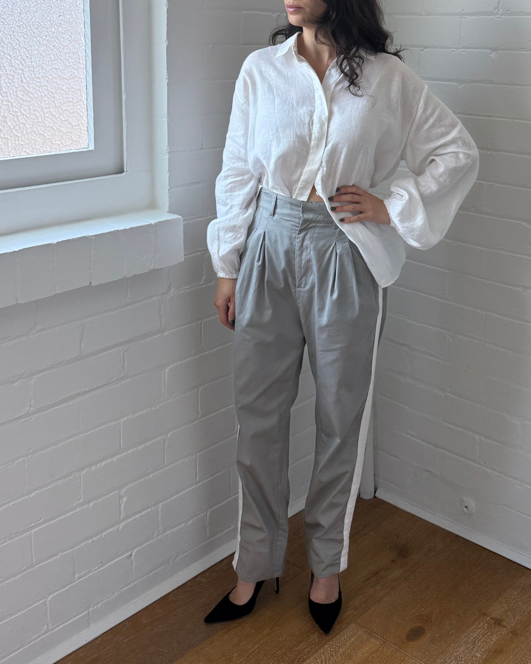 Bassike Twill Stripe Detail Pant - Size 1 (AU 8)