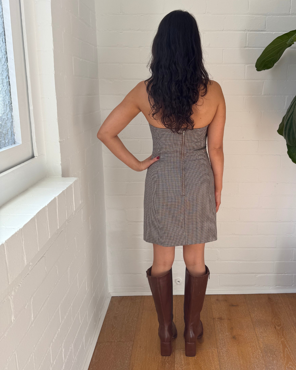 Henne Houndstooth Wool Mini Dress - Size 8