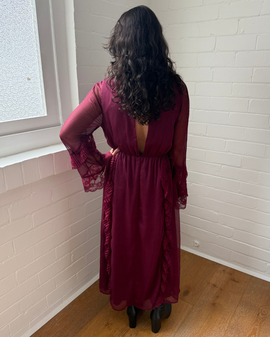 Stevie May Burgundy Lace Trim Dress - Size XS