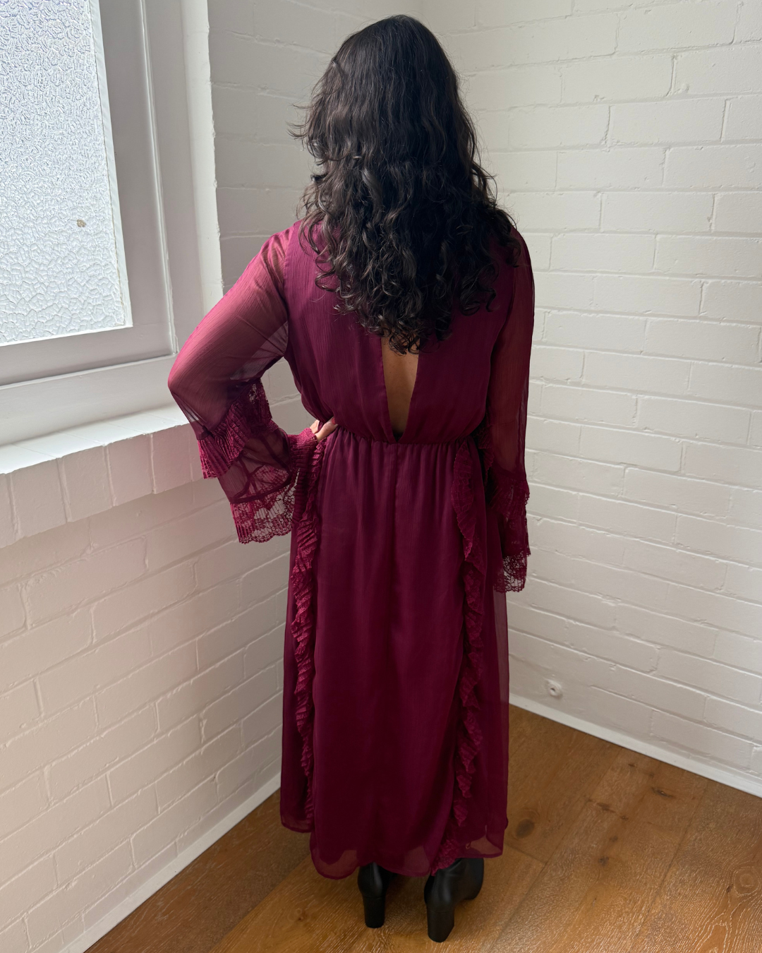 Stevie May Burgundy Lace Trim Dress - Size XS