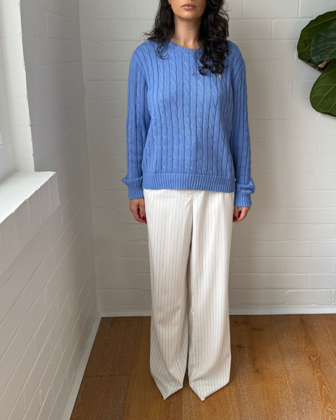 Ralph Lauren Cable Knit Cotton Crewneck Sweater - Size Large