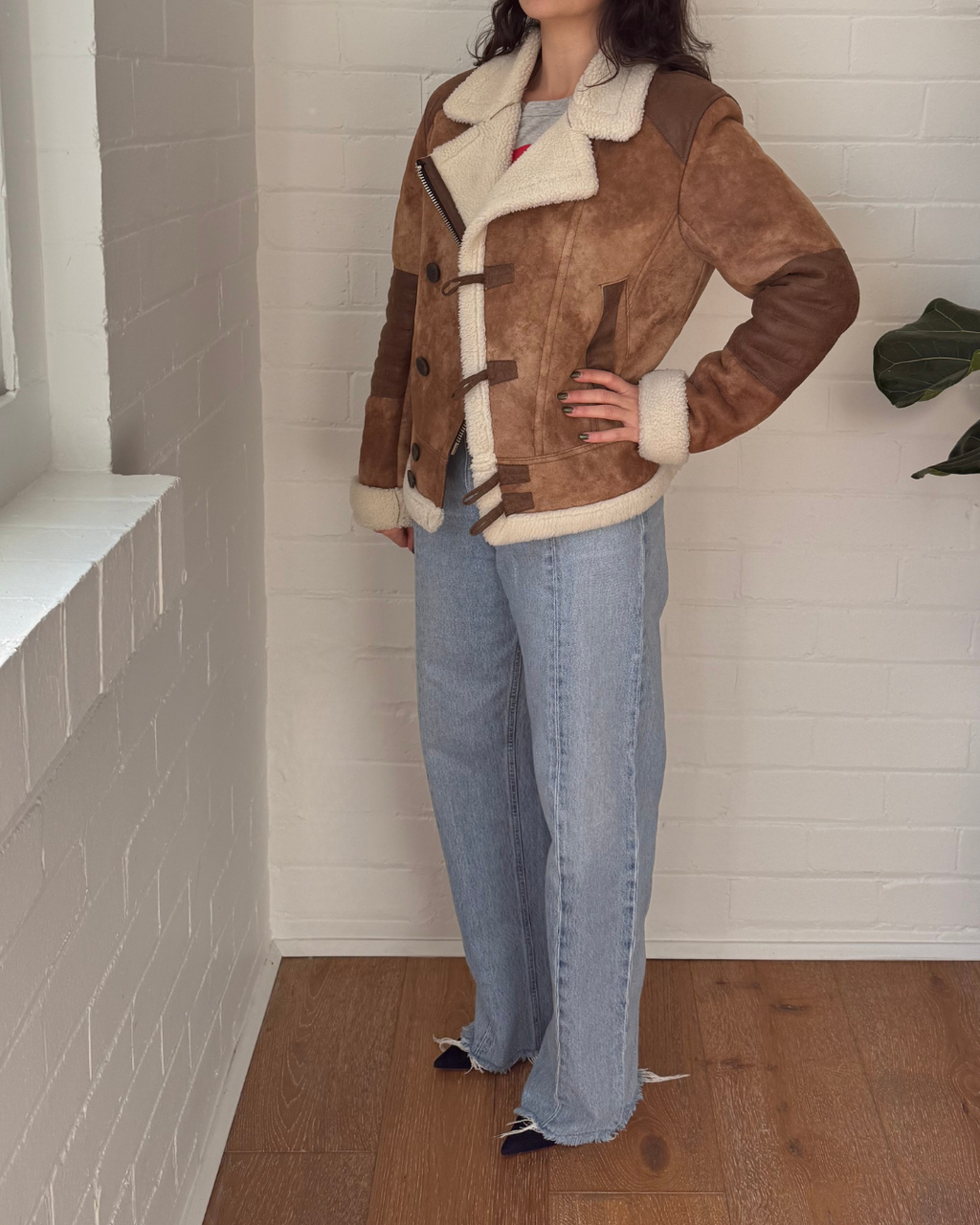 Kai Aakmann Faux Shearling Aviator Jacket - Size Medium