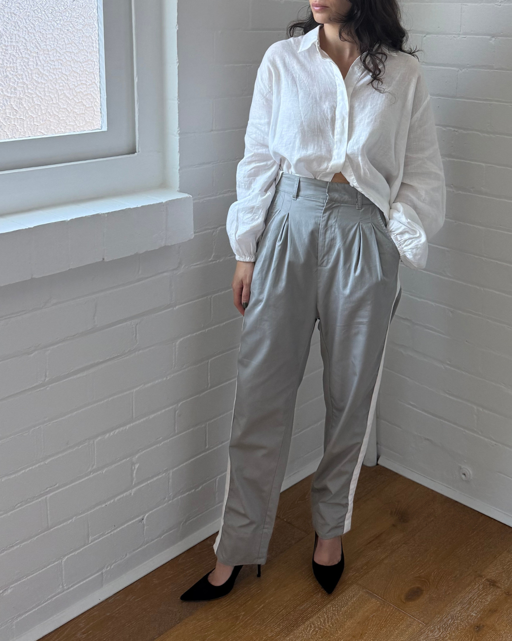 Bassike Twill Stripe Detail Pant - Size 1 (AU 8)