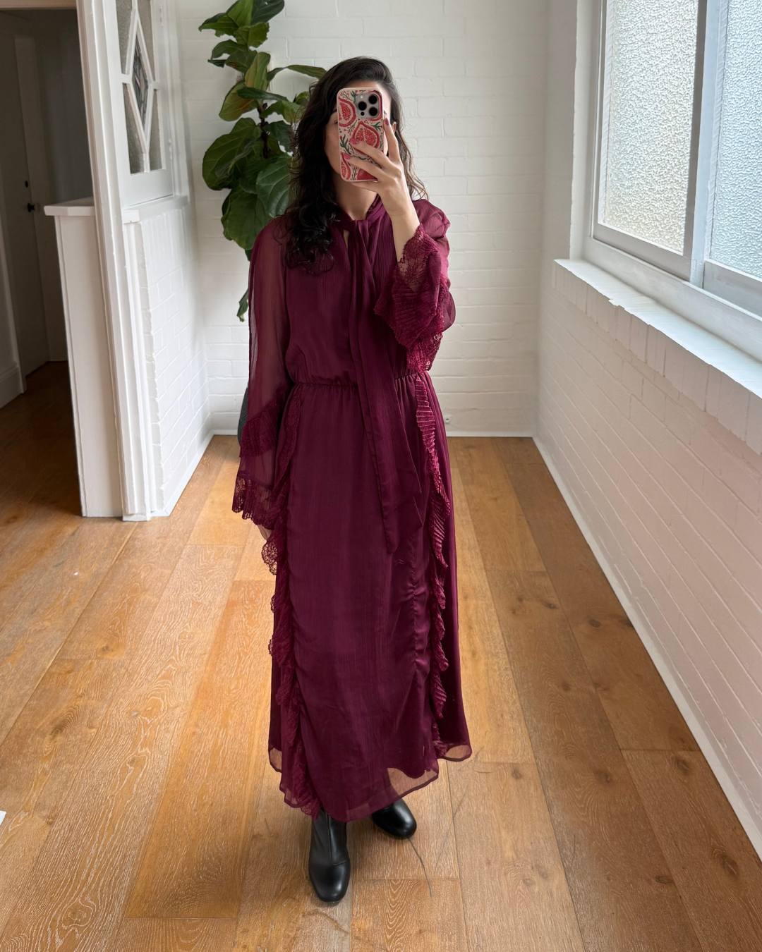 Stevie May Burgundy Lace Trim Dress - Size XS