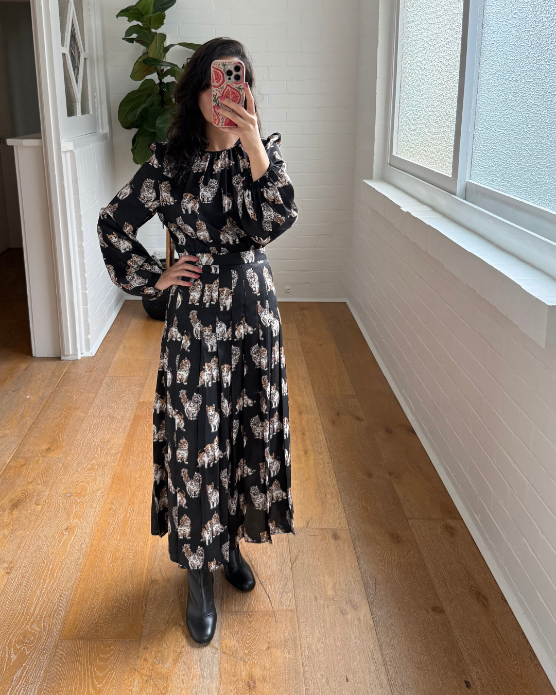 MSGM Kitten Print Midi Dress - Size 40 (AU 8-10)