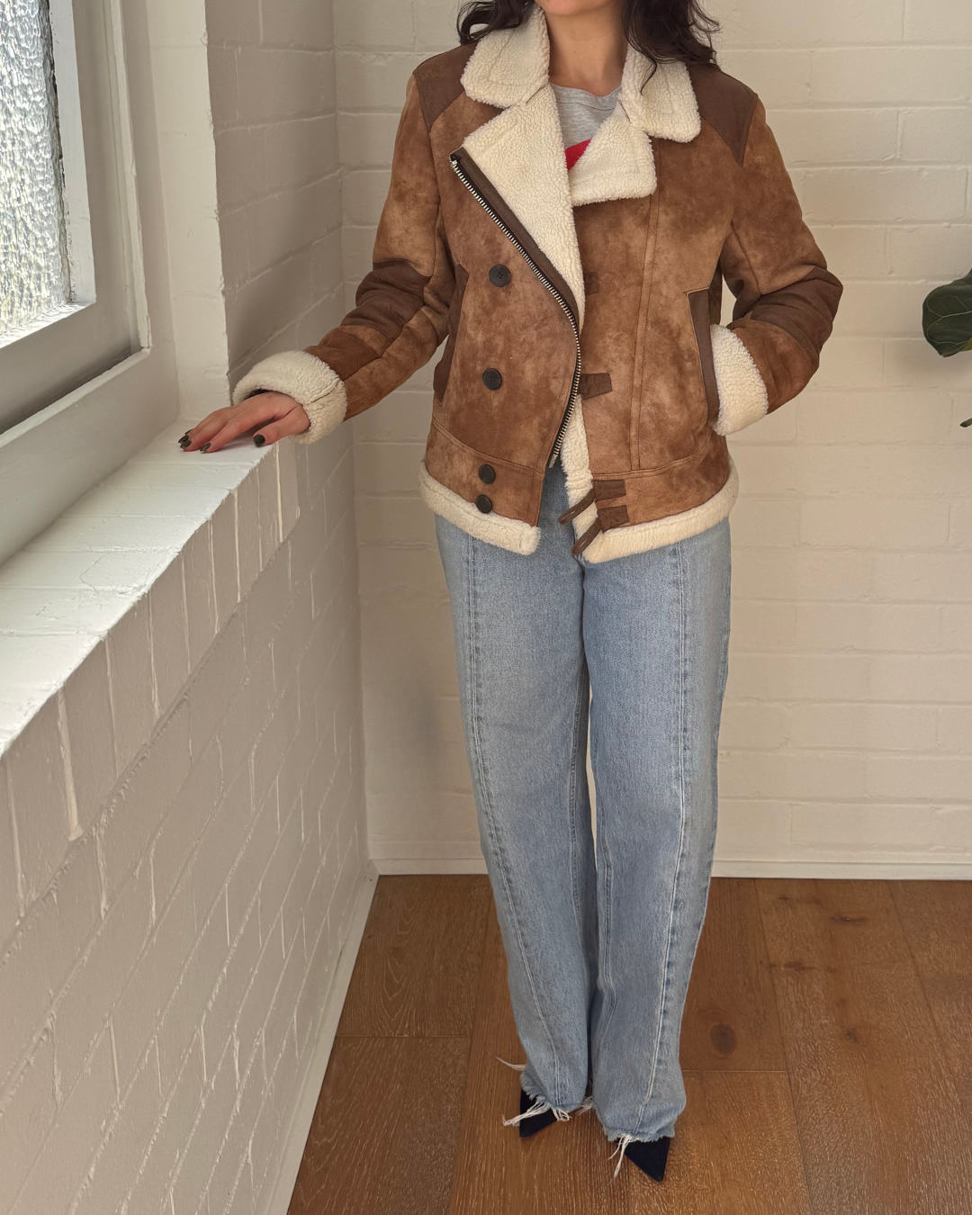 Kai Aakmann Faux Shearling Aviator Jacket - Size Medium