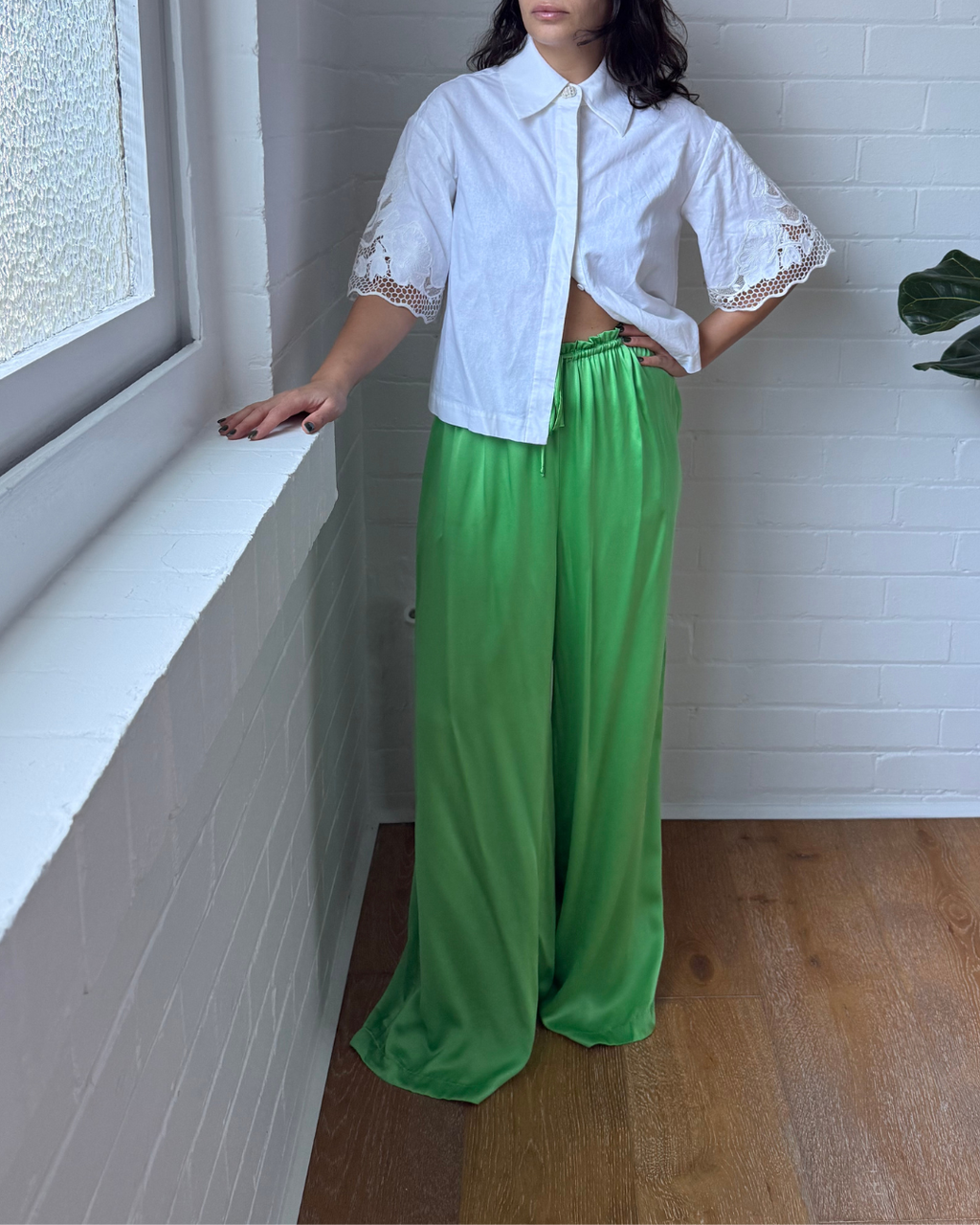 Bec & Bridge Wide Leg Silk Drawstring Pants - Size 10