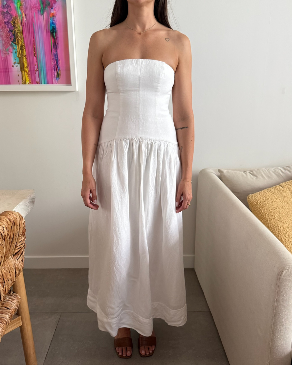 Shona Joy Blanc Linen Strapless - Size 8
