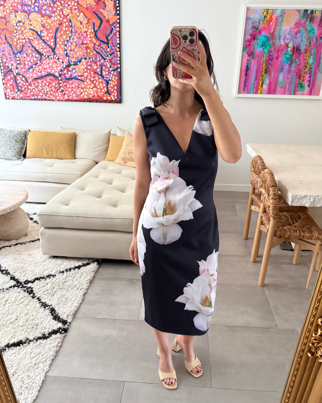 Ted Baker Soleia Gardenia Bow Shoulder Midi Dress - Size 3 (AU 12)