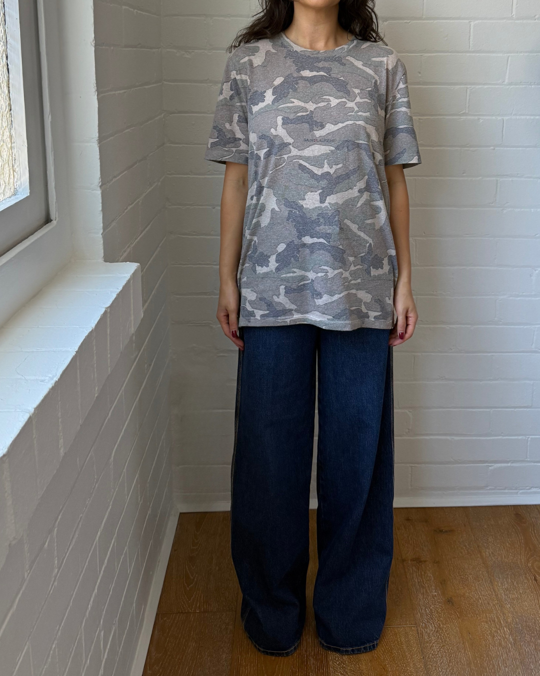 Saint Laurent Rive Gauche Camo Archive Logo Tee - Size Small
