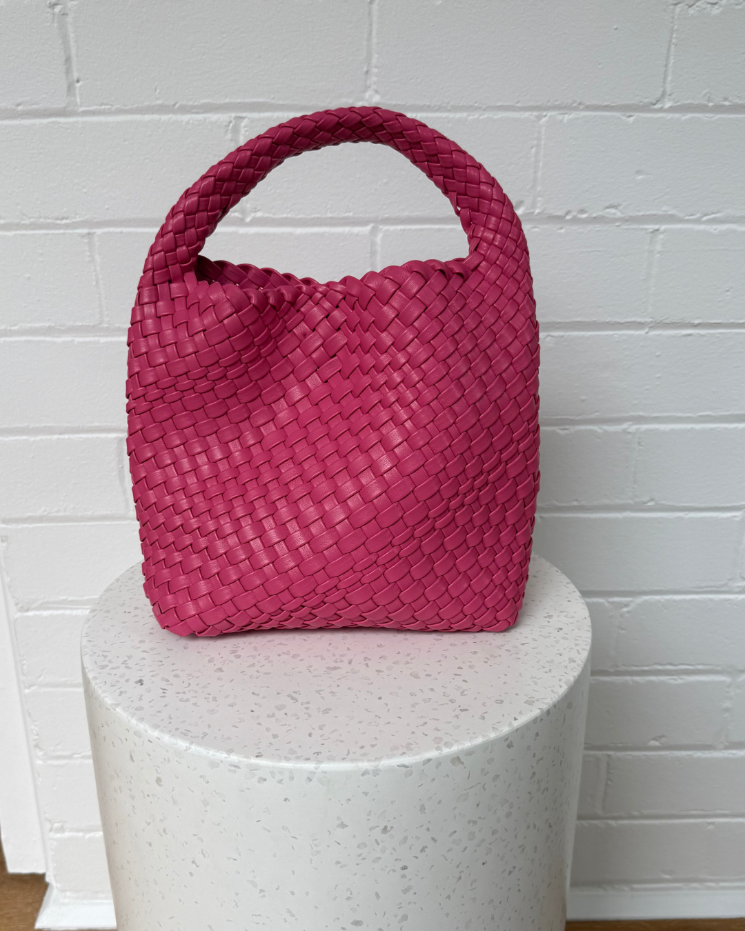 Woven Pink Bucket Bag