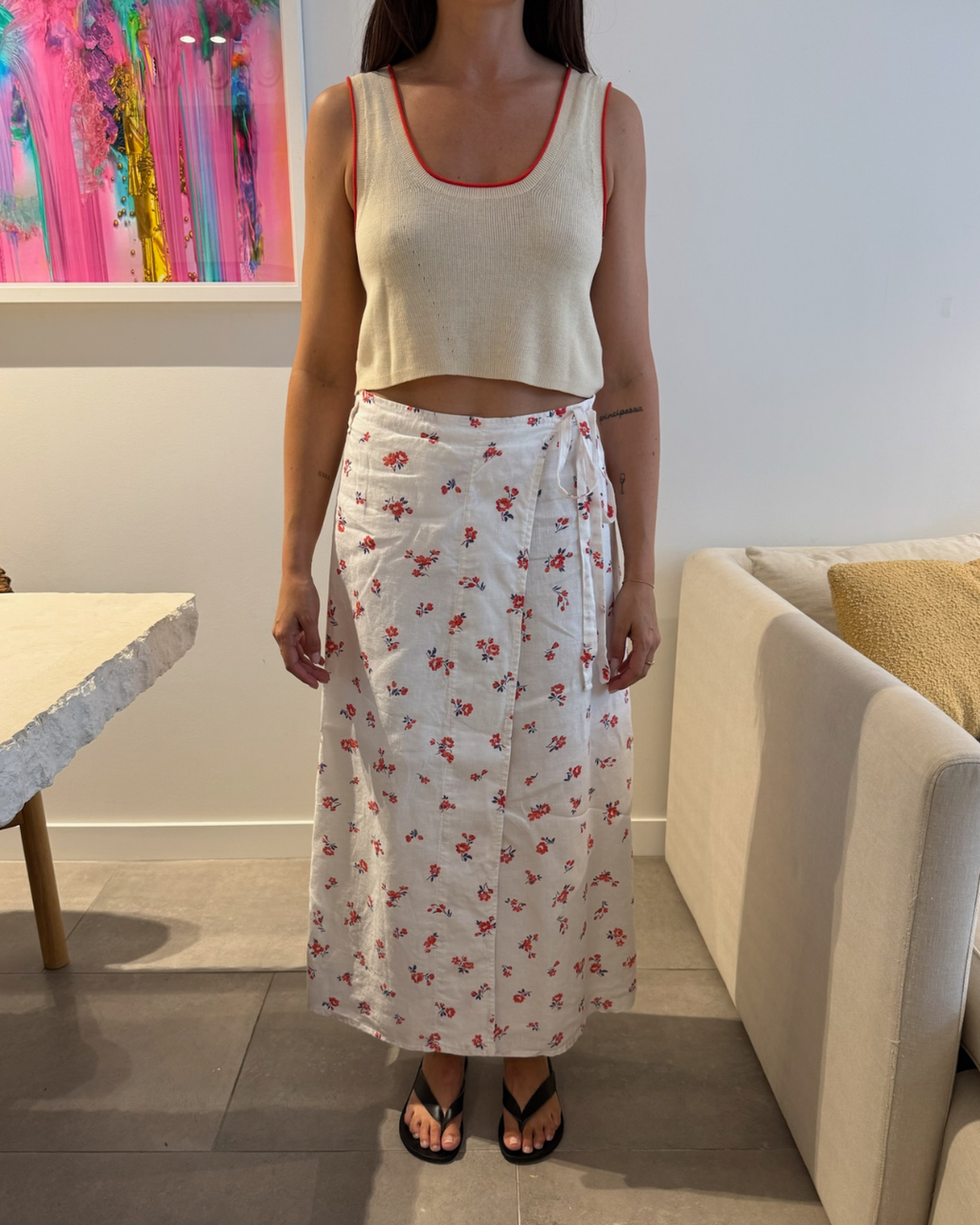 Rowie Patsy Midi Linen Wrap Skirt - Size Small