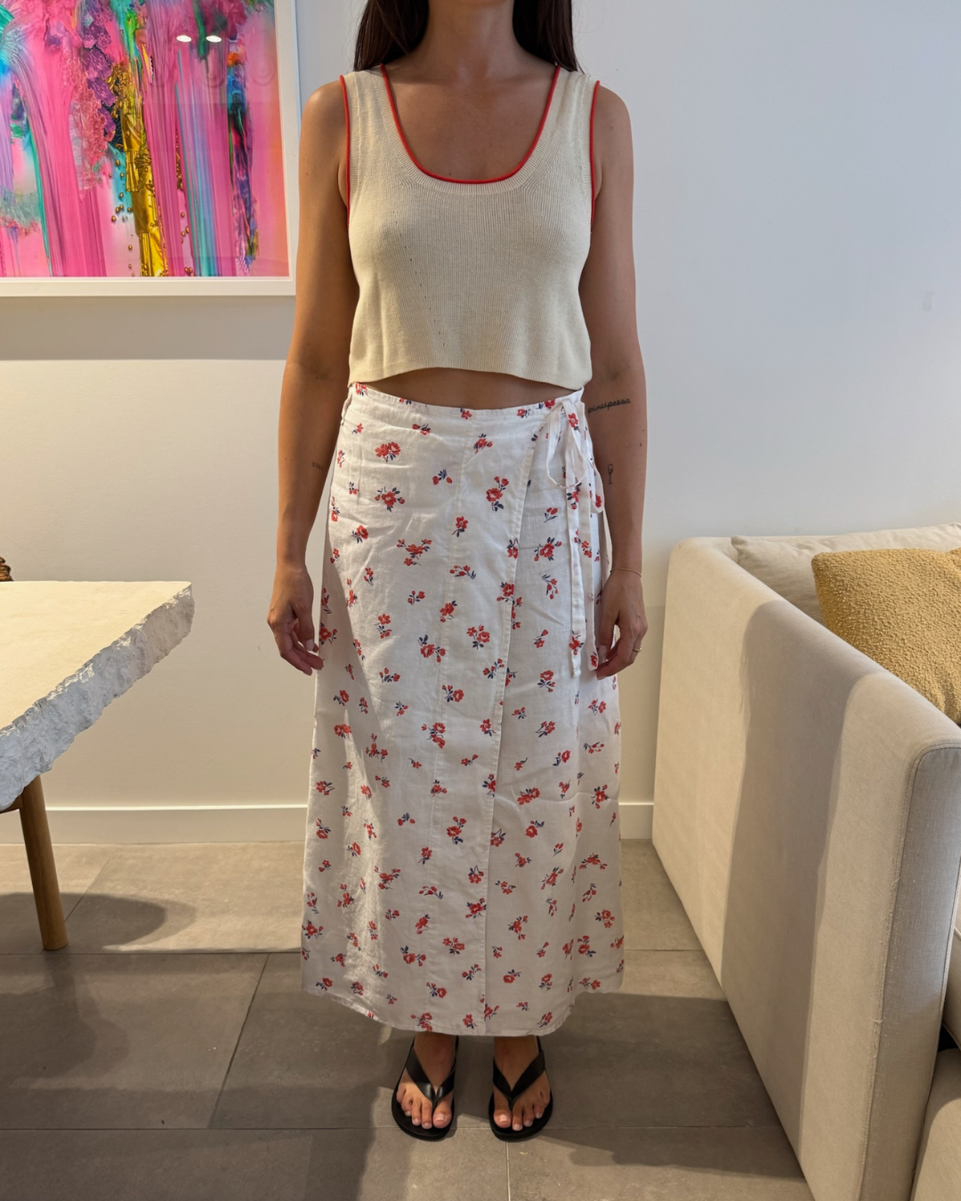 Rowie Patsy Midi Linen Wrap Skirt - Size Small