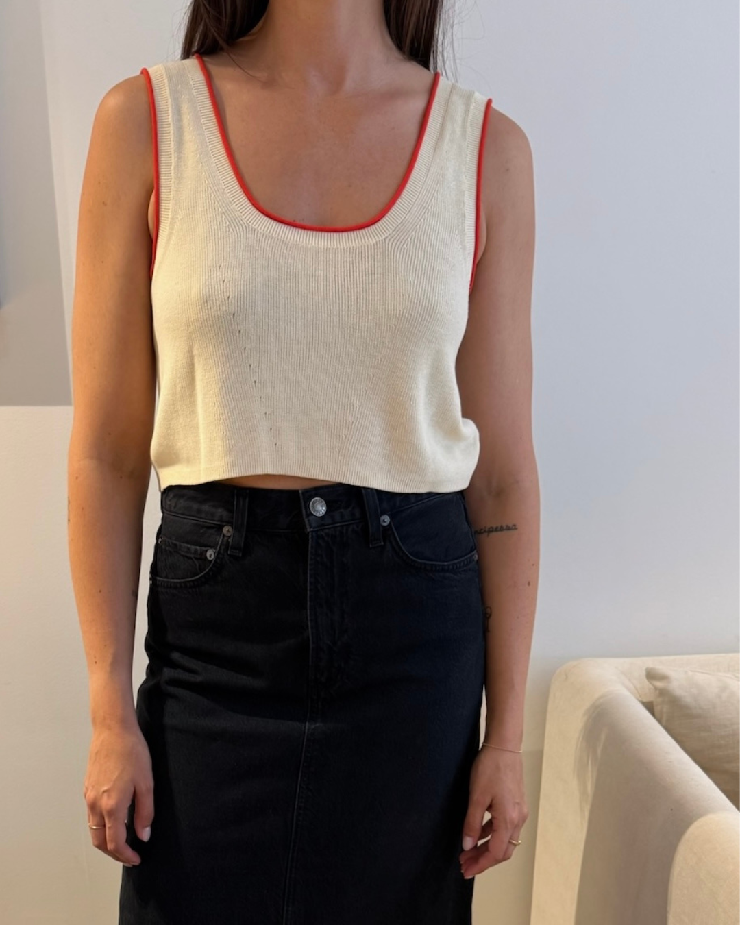 Rowie Zoe Knit Crop Aperol - Size Medium
