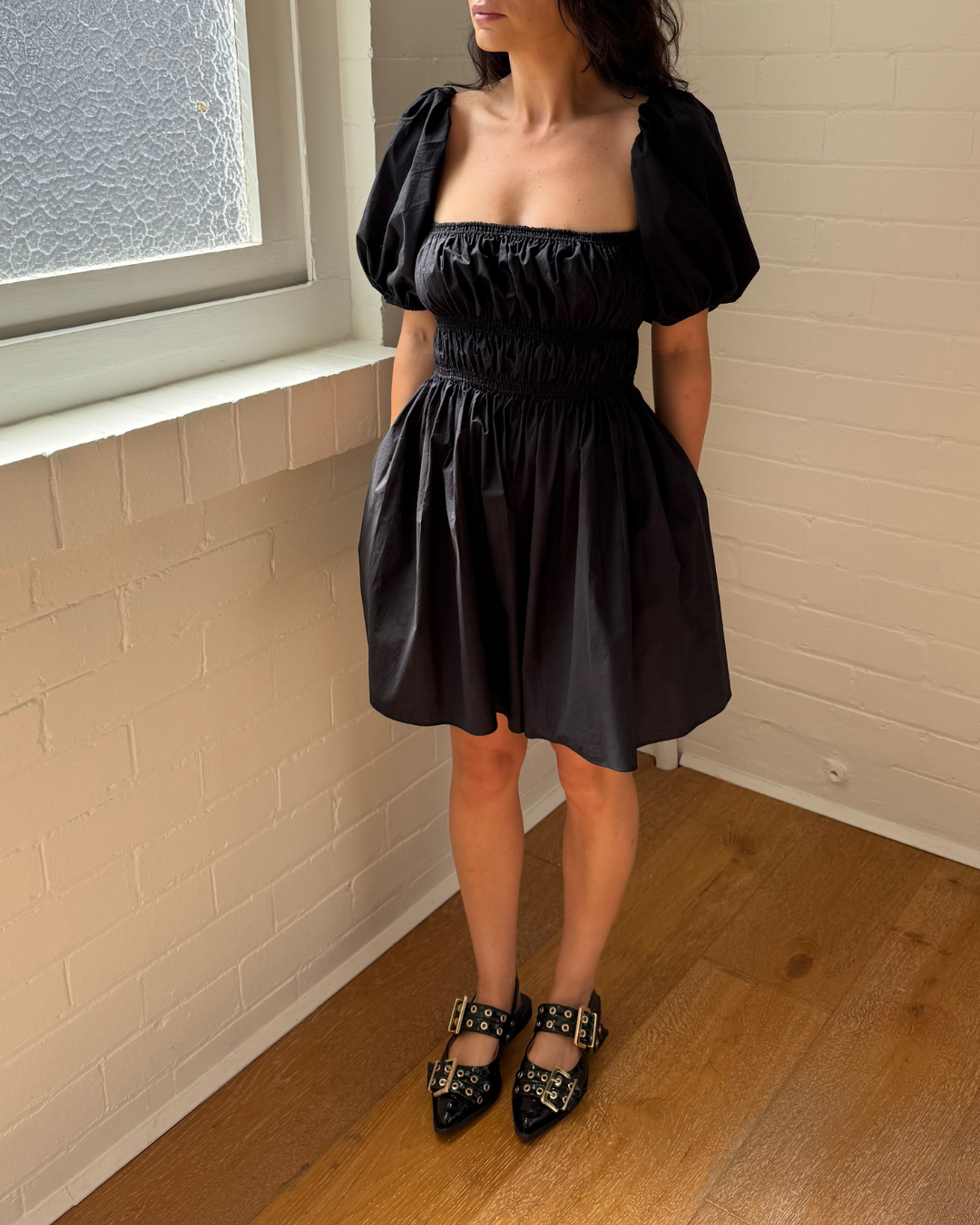 Matteau Shirred Mini Peasant Dress - Size 3 (AU 10)