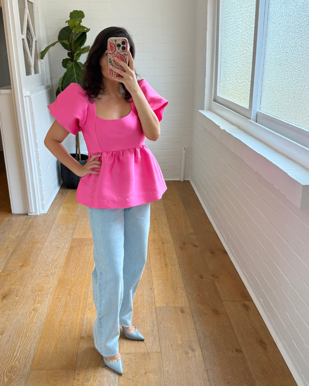 Aligne Allanah Puff Sleeve Peplum Satin Top - Size 8