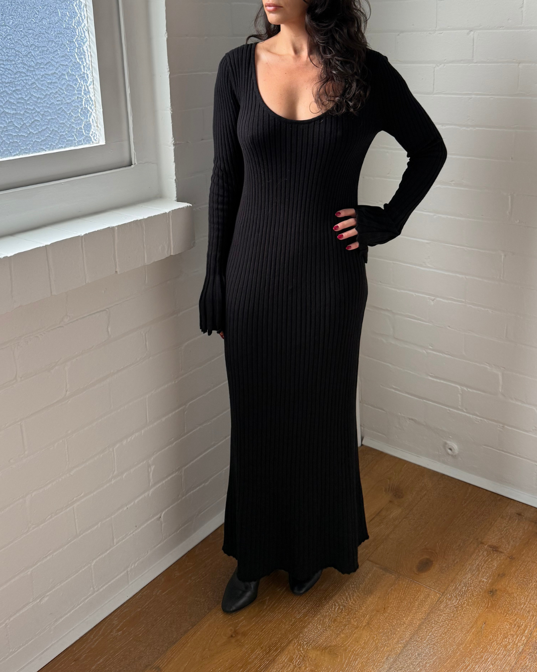 Friends with Frank Cleo Scoop Neck Knit Dress Black - Size Medium